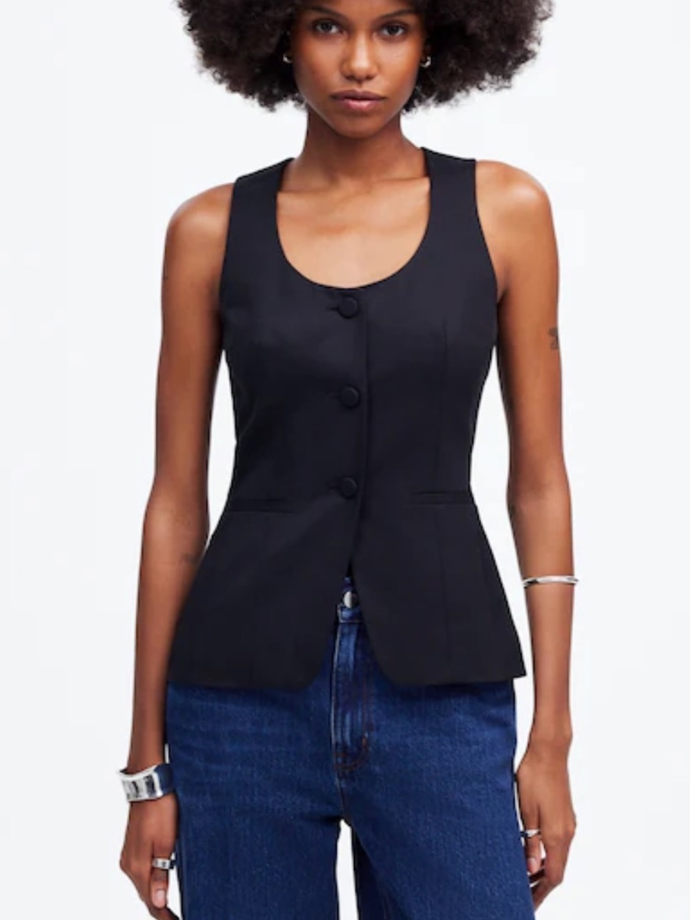 Madewell Black Scoopneck Cutaway Vest Linen Blend 14 NWT